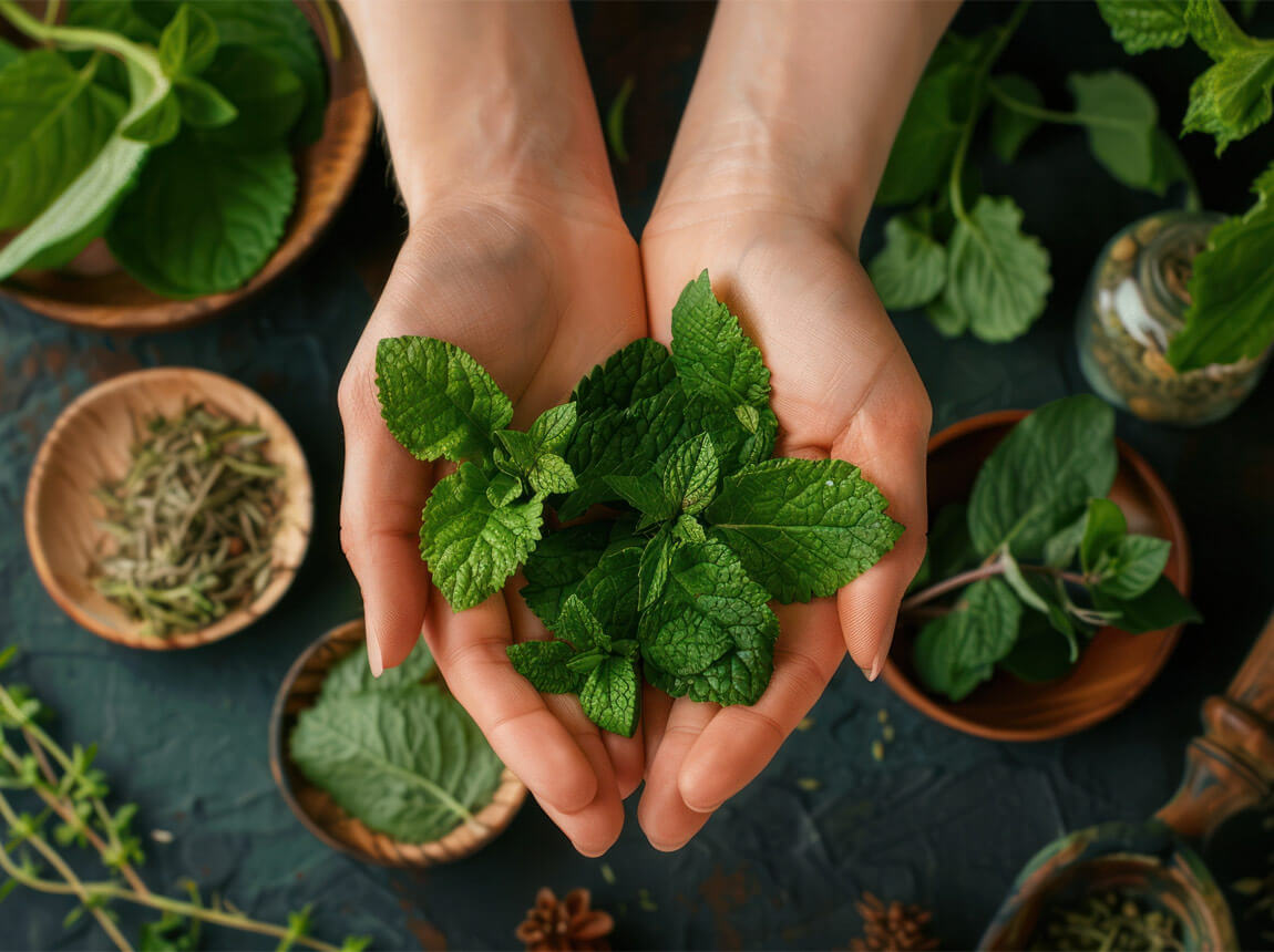 citromfű levelek a kézre 