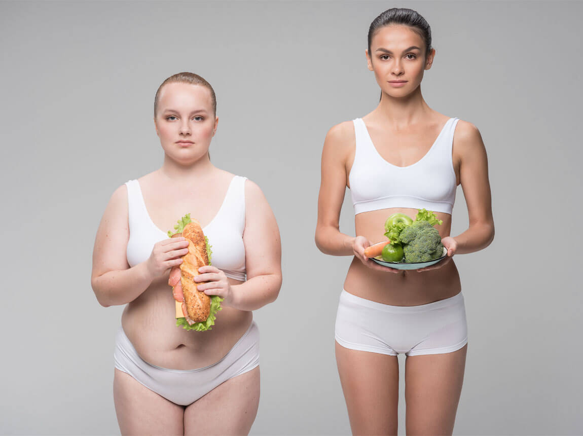 túlsúlyos nő és vékony nő