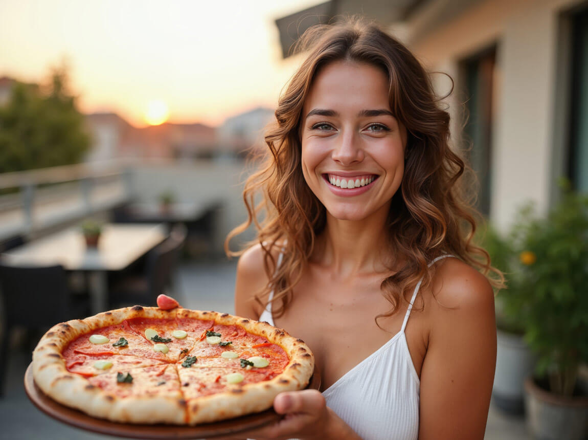 nő pizzával 