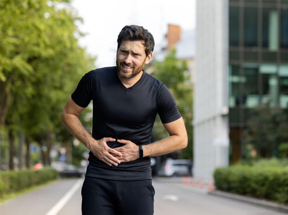férfi - edzés közbeni hasi fájdalom - IBS