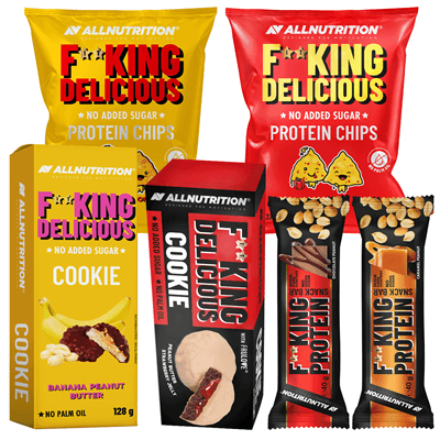 ALLNUTRITION 2x Fitking Delicious Protein Chips + 2x Fitking Protein Snack Bar 40g +2x Fitking Cookie